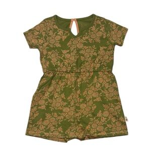 Burt's Bees Girl’s Floral Romper, green, peach, cotton, 2T